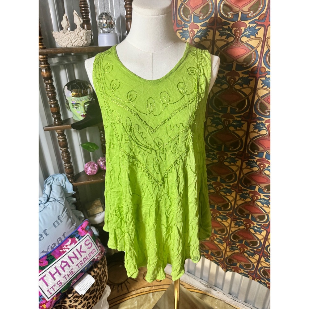 Shore Drive Green‎ Embroidered Sleeveless Tank Top Tunic - Size M